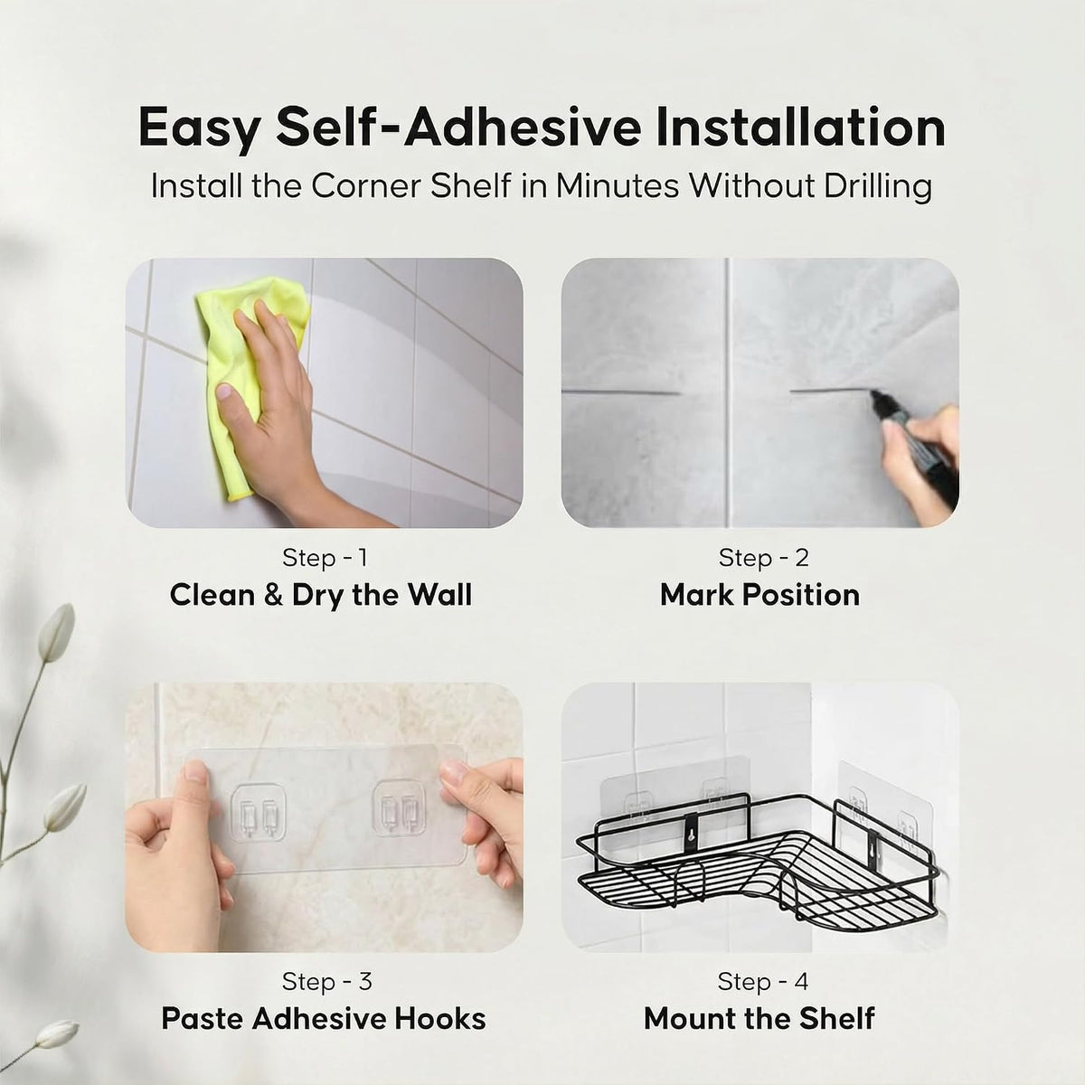 No-Drill Rustproof Bathroom Corner Shelves