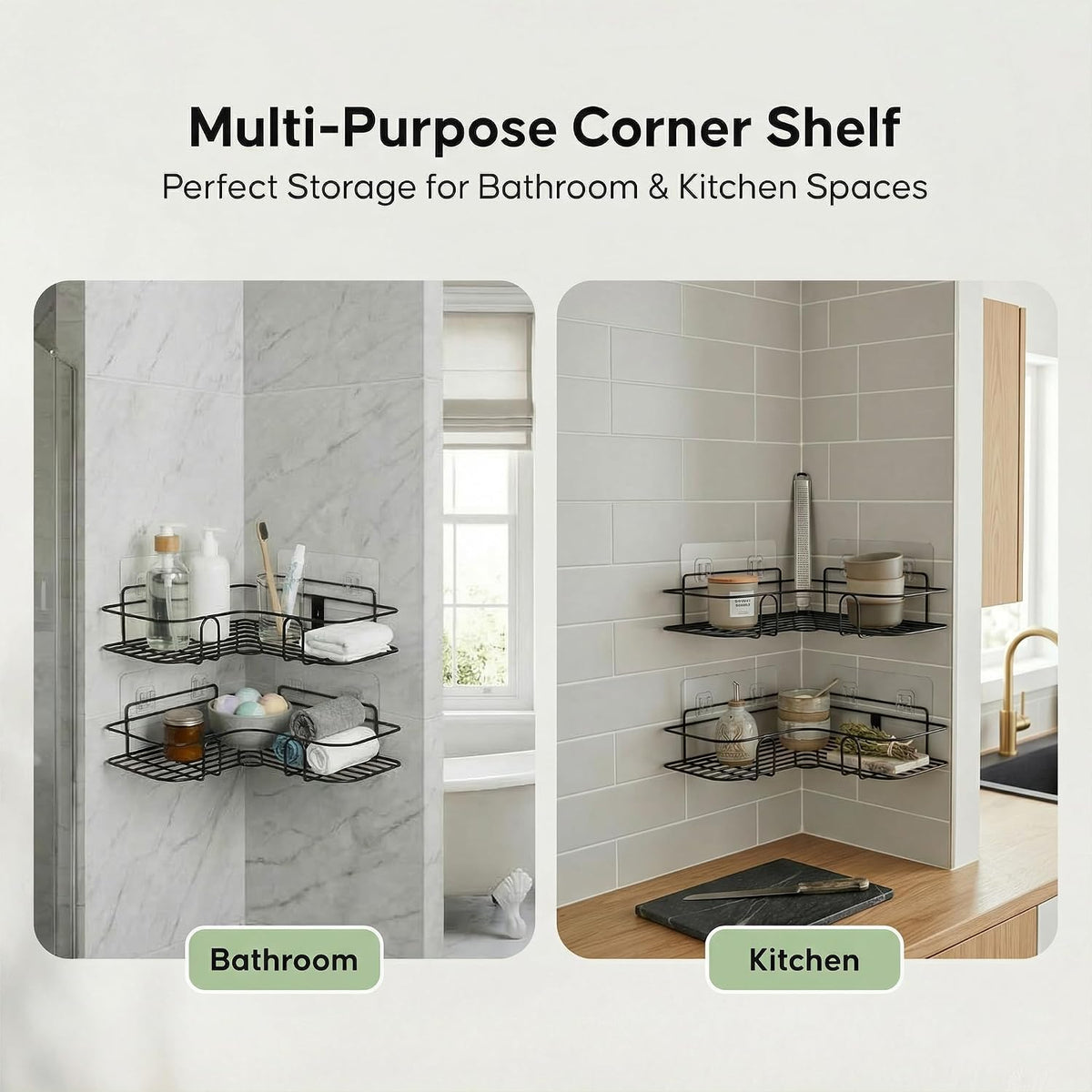 No-Drill Rustproof Bathroom Corner Shelves