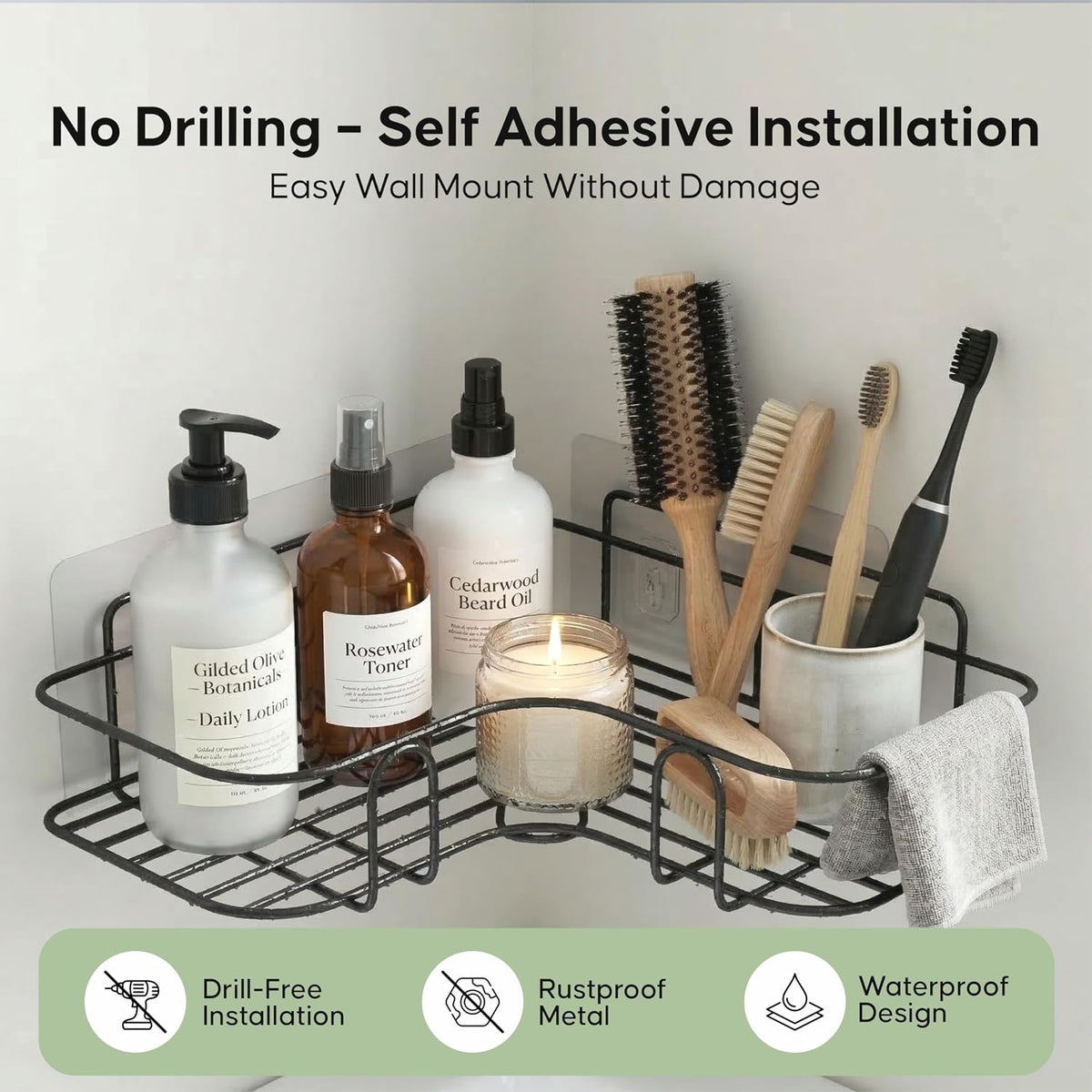 No-Drill Rustproof Bathroom Corner Shelves
