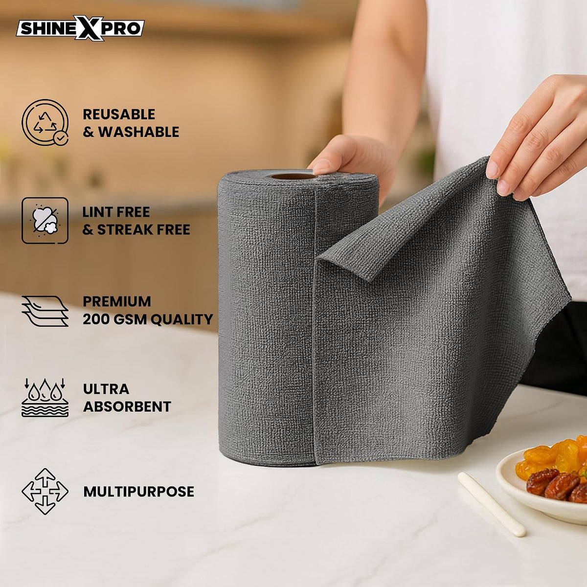 Washable Microfiber Cleaning Cloth Roll