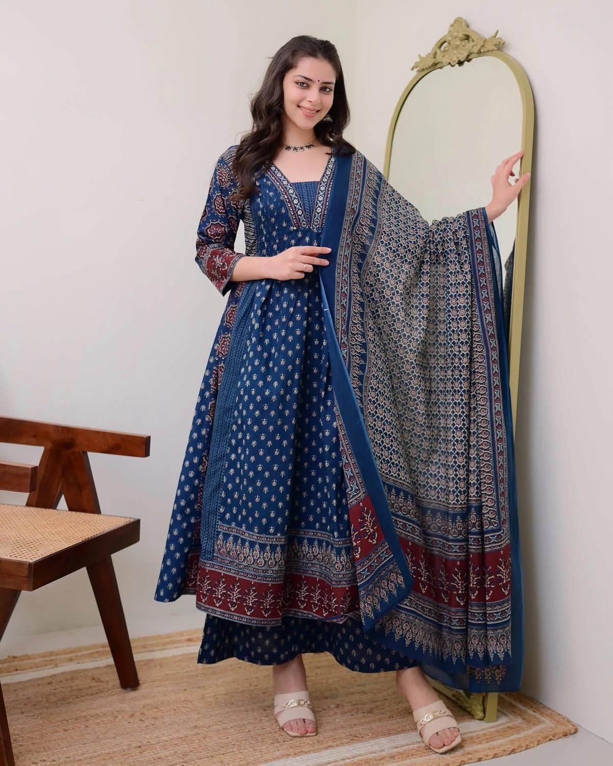 Printed Anarkali Kurta Pant Set